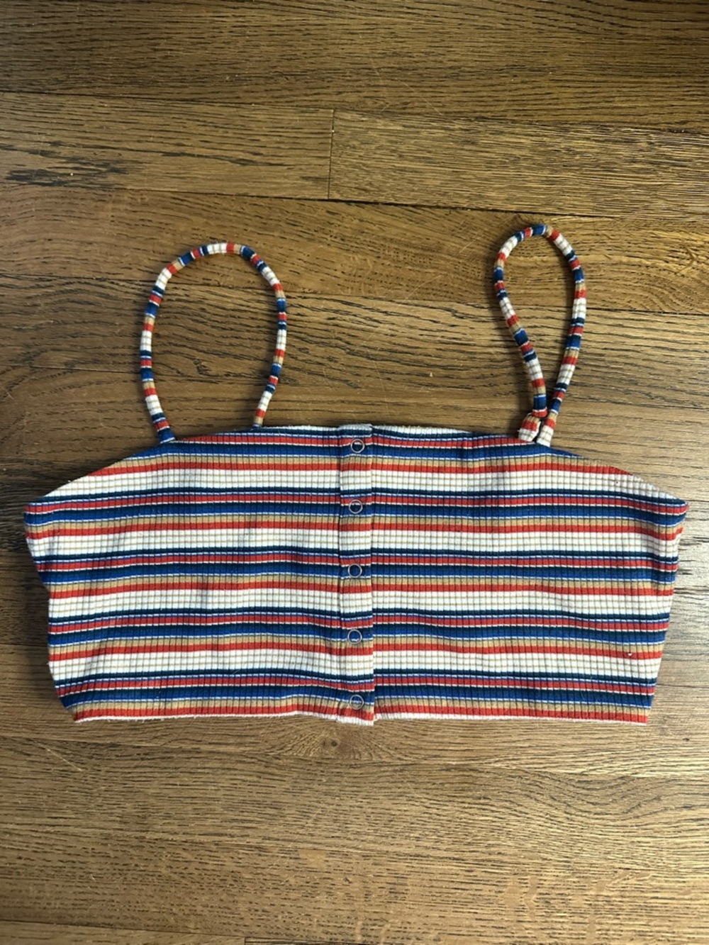 Striped Ribbed Button-Front Crop Top in Red, Blue & White